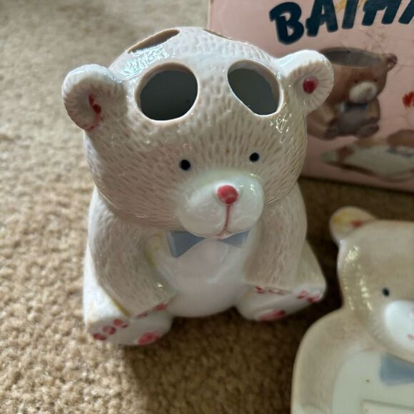 Vintage Porcelain Bear 3 Piece Bathroom Set 1987 Japan - Picture 2 of 11